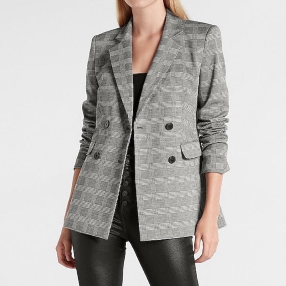 EUC Women's EXPRESS Double Breasted Houndstooth Blazer | Size M